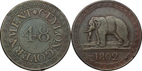 Great Britain, Sri Lanka. George III (1760-1820). AE 1/48 Rixdollar 1802, Ceylon mint. R/ KM 75. AE. g. 10.14 mm. 30.00 VF.