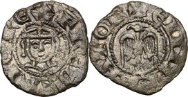 Italy. Enrico VI e Federico (1196-1197). AR Denaro, Messina or Palermo mint. Spahr 32. AR. g. 0.68 mm. 15.50 Heavily toned. VF.