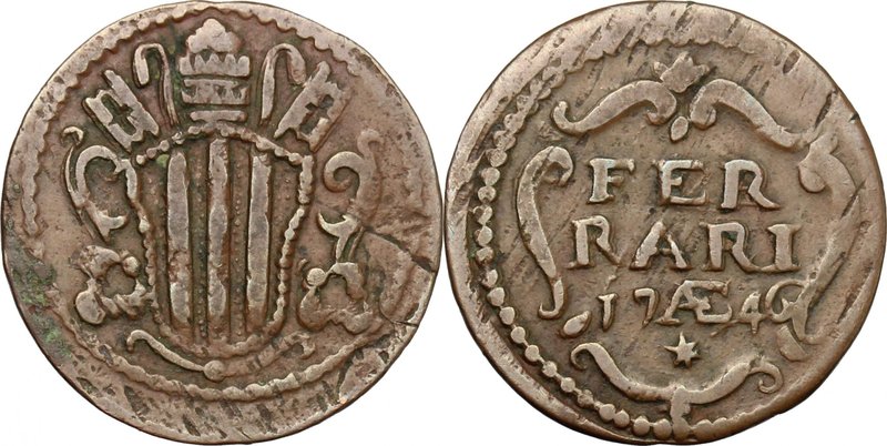 Italy. Benedetto XIV (1740-1758). AE Quattrino 1746, Ferrara mint. Muntoni 394. ...