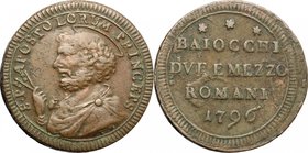 Italy. Pio VI (1775-1799). AE 2 1/2 Baiocchi 1796, Rome mint. Muntoni 99. AE. g. 17.96 mm. 30.00 Toned. VF.