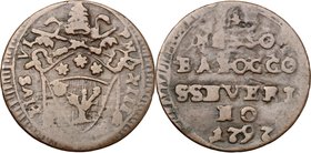 Italy. Pio VI (1775-1799). AE 1/2 Baiocco 1797, San Severino mint. Muntoni 411. AE. g. 2.46 mm. 21.00 Brown patina. About VF.