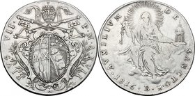 Italy. Pio VII (1800-1823). AR Scudo 1816, Bologna mint. Berman 3223. AR. g. 26.12 mm. 40.00 Slightly toned. VF.