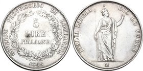 Italy. Provisional Government. AR 5 Lire 1848, Milan mint. Pagani 213. AR. g. 24.91 mm. 37.00 Toned. Good VF.