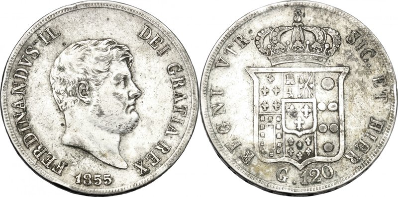 Italy. Ferdinando II (1830-1859). AR Piastra, Napoli mint, 1855. MIR 503/4. AR. ...
