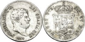 Italy. Ferdinando II (1830-1859). AR Piastra, Napoli mint, 1855. MIR 503/4. AR. g. 27.40 mm. 37.00 Toned. About VF.