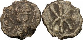 Kievan Rus. Yaropolk Izyaslavich (1078-1086). PB Seal of fur money, Volhynia mint. D/ Bust of Apostle Peter facing. R/ Cyrillic letter. Huletski-Doros...