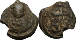 Kievan Rus. Boris Vseslavich (1101-1128). PB Seal of fur money, Polotsk mint. D/ Bust of St. Boris facing. R/ Patriarchal cross. Huletski-Doroshkevich...