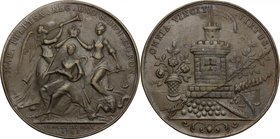 Austria. Maria Theresia (1740-1780). AE Medal 1743, Prague mint. D/ Coronation scene. R/ Tower; to left, basket of lowers; to right, branch, scales an...