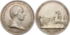 Austria. Franz II/I (1792-1805-1835). AR Medal, Prague mint, 1804. D/ Bust right. R/ Emperor on horseback left, greeting the soldiers in the camp. Mon...