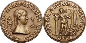 Austria. AE Medal. D/ Bust of Margaret right; to left, crowned cross palm fronds; to right, flower (marguarete). R/ Virtus standing facing, resting ri...