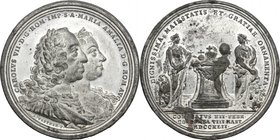 Germany. Karl VII (1742-1745). Tin Medal 1742. D/ Jugate busts of Karl VII, laureate and Maria Amalia, diademed, right. R/ Coronation scene. Montenouv...