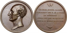 Germany. Bayern. AE Medal, Munich mint, 1819. D/ Head of Friedrich Heinrich Jacobi left. R/ Inscription in five lines; above, butterfly; below, oil-la...