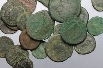 Greek Italy and Sicily. Multiple lot of twentytwo (22) unclassified AE coins including: The Brettii, Punic Sicily, Terina, Syracuse, Centurpiae, Thuri...