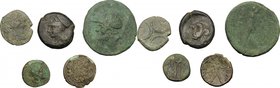 Greek Italy and Sicily. Multiple lot of five (5) unclassified coins, including: Kroton, Syracuse, Petelia and The Brettii. AE. F:About VF.