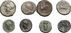 Greek Sicily. Multiple lot of four (4) unclassified coins, including: Kamarina and Syracuse. AE. F:About VF.