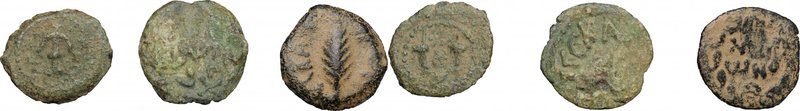 Judea, Jerusalem mint. Multiple lot of three (3) unclassified AE Prutah, 1st cen...