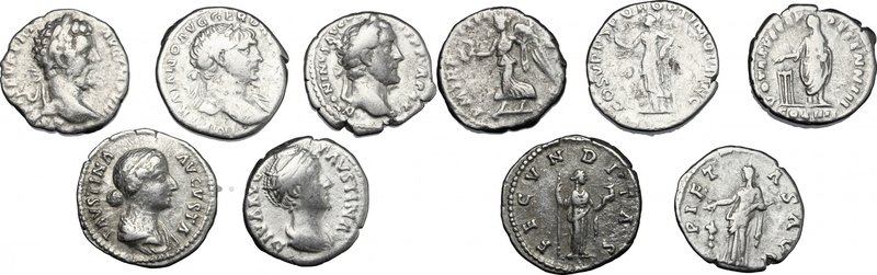 Roman Empire. Multiple lot of five (5) unclassified AR Denarii, including: Anton...