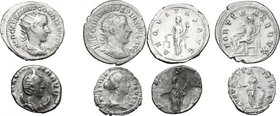 Roman Empire. Multiple lot of four (4) unclassified AR coins, including: Faustina II, Gordian III and Salonina. AR. About VF.