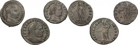 Roman Empire. Multiple lot of three (3) unclassified AE Folles of Maximian and Galerius. AE. About VF.