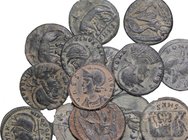 Roman Empire. Multiple lot of fourteen (14) unclassified AE coins, including the type Constantinopolis/Victory and Urbs Roma/She wolf, 4th century. AE...