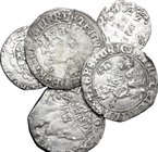 Italy. Kingdom of Naples. Multiple lot of five (5) unclassified AR coins of Naples; including: Robert of Anjou (1309-1343) Gigliato, Philip II (1554-1...