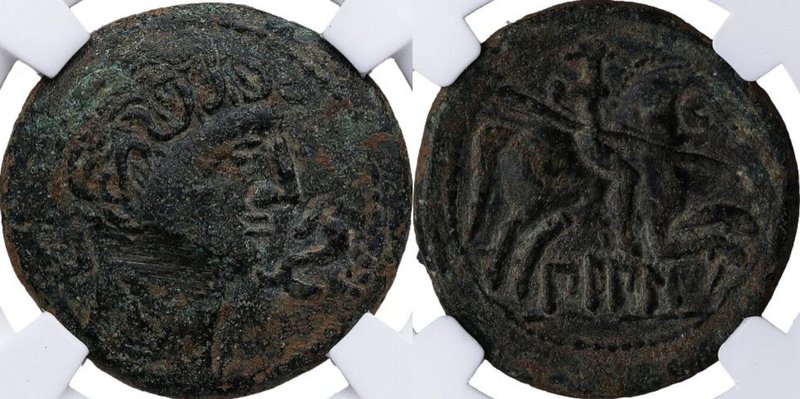 130-30 aC. Bilbilis (Calatayud). As. Cabeza jinete en T. Vill 239/12. I 258. Anv...