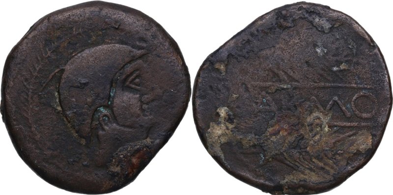 80 aC. Carmo (Sevilla). As. AB 976. Ae. 19,83 g. Anv. Cabeza masculina a derecha...