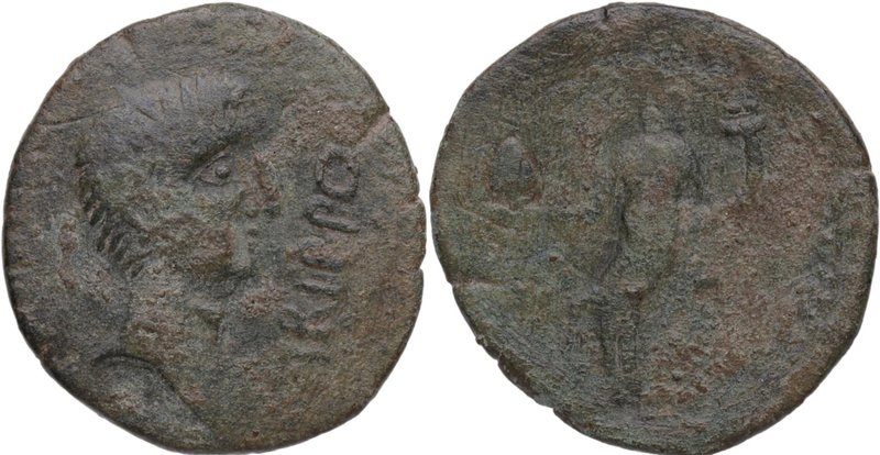 27 aC - 14 dC. Irippo. As. 7,56 g. Anv.  Cab. de Augusto y letrero. Rev. mujer s...