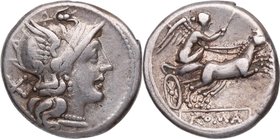 157-156 aC. Anónima. Denario. FFC 77. Ag. 4,02 g. EBC-. Est.100.