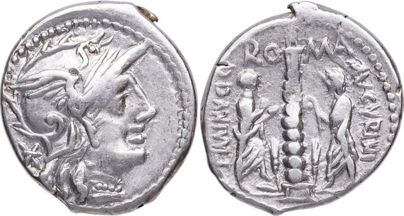 134 aC. Familia Minucia. Roma. Denario. FFC 925. Ag. 3,83 g. Atractiva. EBC-. Es...