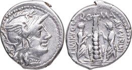 134 aC. Familia Minucia. Roma. Denario. FFC 925. Ag. 3,83 g. Atractiva. EBC-. Est.180.