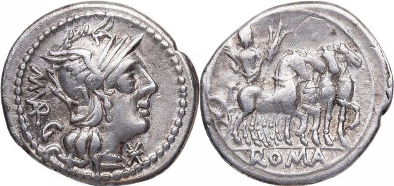 130 aC. Familia Vargunteia. Roma. Denario. FFC 1183. Ag. 3,90 g. Atractiva. Esca...