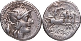 126 aC. Familia Casia. Roma. Denario. FFC 554. Ag. 3,87 g. Atractiva. EBC-. Est.100.