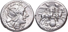 126 aC. Familia Quinctia. Roma. Denario. FFC 1084 . Ag. 3,90 g. Atractiva. EBC. Est.150.