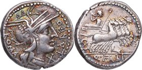 124 aC. Familia Fabia. Norte de Italia. Denario. FFC 697. Ag. 3,93 g. Muy bella. Preciosa Pátina. EBC. Est.100.