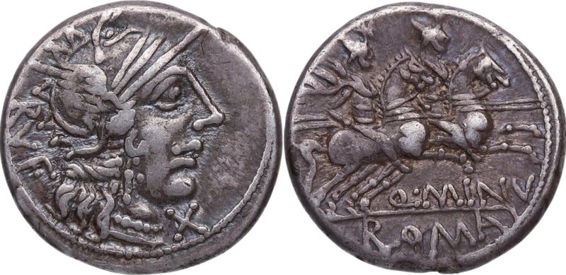 122 aC. Familia Minucia. Roma. Denario. FFC 920. Ag. 3,90 g. Atractiva. EBC-. Es...
