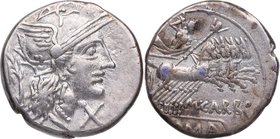 121 aC. Familia Papiria. Ceca Auxiliar de Roma. Denario. FFC 959. 3,90 g. Atractiva. MBC+. Est.150.