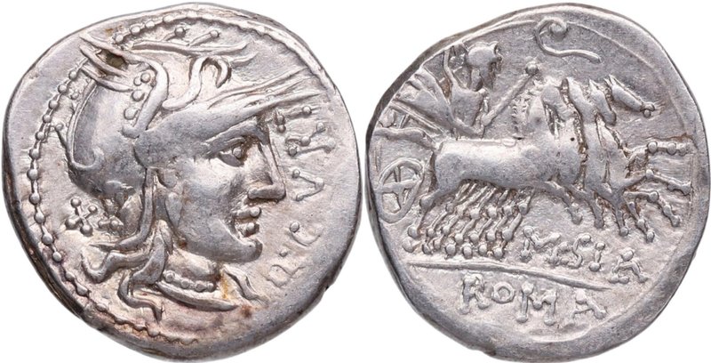 116-115 aC. Familia Curtia. Norte de Italia. Denario. FFC 669. Ag. 3,88 g. Atrac...