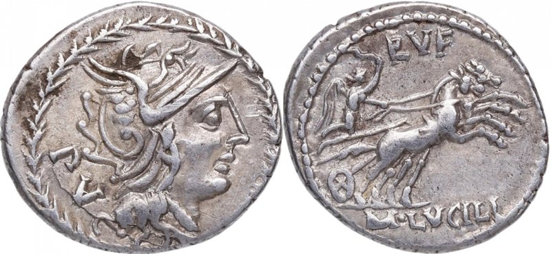 101 aC. Familia Lucilia. Norte de Italia. Denario. FFC 821 . Ag. 3,90 g. EBC. Es...
