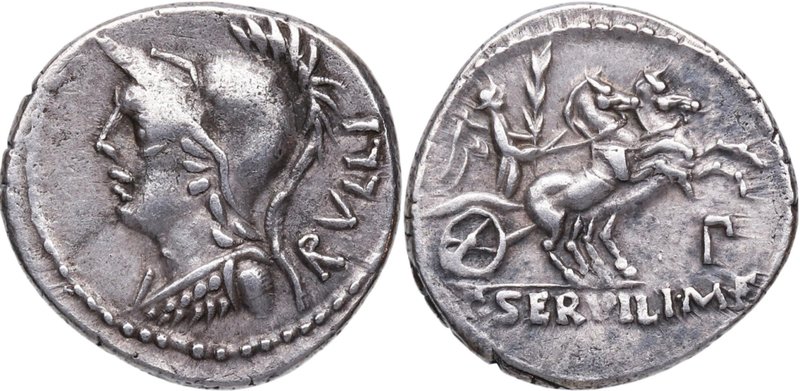 100 aC. Familia Servilia. Norte de Italia. Denario. FFC 1118. Ag. 4,02 g. MBC+. ...