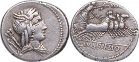 85 aC. Familia Julia . Auxiliar de Roma. Denario. FFC 767. Ag. 4,06 g. Atractiva. EBC-. Est.140.