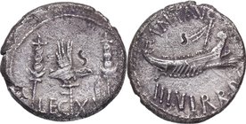 Marco Antonio (47-44 aC). LEGION XX. Ceca volante. Denario. FFC 59. Ag. 3,79 g. MBC. Est.150.