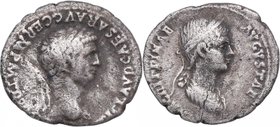 41-54 dC. Claudio I. Agripina Augusta. Denario. Cy 4. Ar. 3,34 g. Rara. MBC- / MBC. Est.1000.