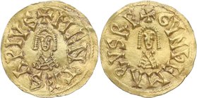 610-612 dC. Gundemaro (610-612). Mentesa (La Guardia). Triente. Pl 222 c. CNV 191.2. Au. 1,40 g. EBC. Est.1500.