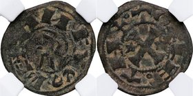 1158-1214. Alfonso VIII (1158-1214). Toledo. Dinero. Ve. Variante por roeles en la leyenda del reverso. Encapsulada en NN Coins 2762881-026 en XF45. E...