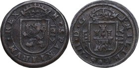 1617. Felipe III (1598-1621). Segovia, Ingenio. 8 maravedís. Ensayador A. J&S D-237. Ae. 5,92 g. Rara. MBC. Est.80.