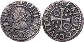 1613. Felipe III (1598-1621). Barcelona. 1/2 Croat. Cru CG 4342g. Ag. 1,46 g. EBC. Est.110.