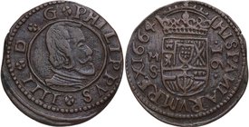 1664. Felipe IV (1621-1665). Madrid. 16 maravedís. S. J&S M-389. Ae. 4,41 g. MBC+. Est.30.