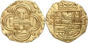 1621-1665. Felipe IV (1621-1665). Sevilla. 8 Escudos. R. Cy 130. Cal tipo 15. Au. 26,78 g. Insignificante golpecito en reverso. Brillo Original. Muy b...