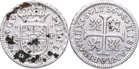 1736 Sobrefecha. Felipe V (1700-1746). Sevilla. 1/2 real. Cru CG 4414d. Ag. 1,44 g. Manchitas. (MBC+). Est.70.